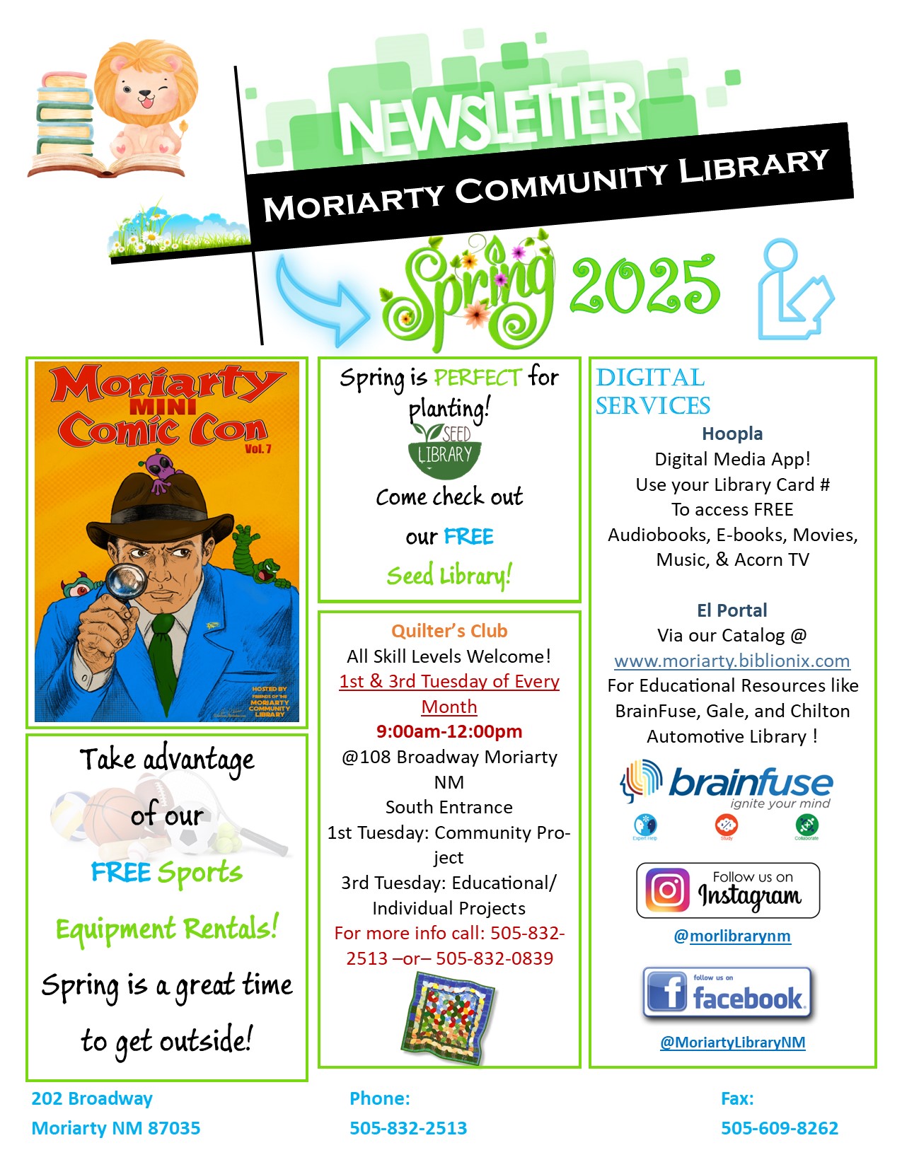 MORIARTY LIBRARY NEWSLETTER SPRING 2025 image
